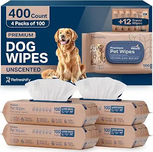 Refreshify Unscented Dog Wipes – 400 Count + 12 Travel Wipes