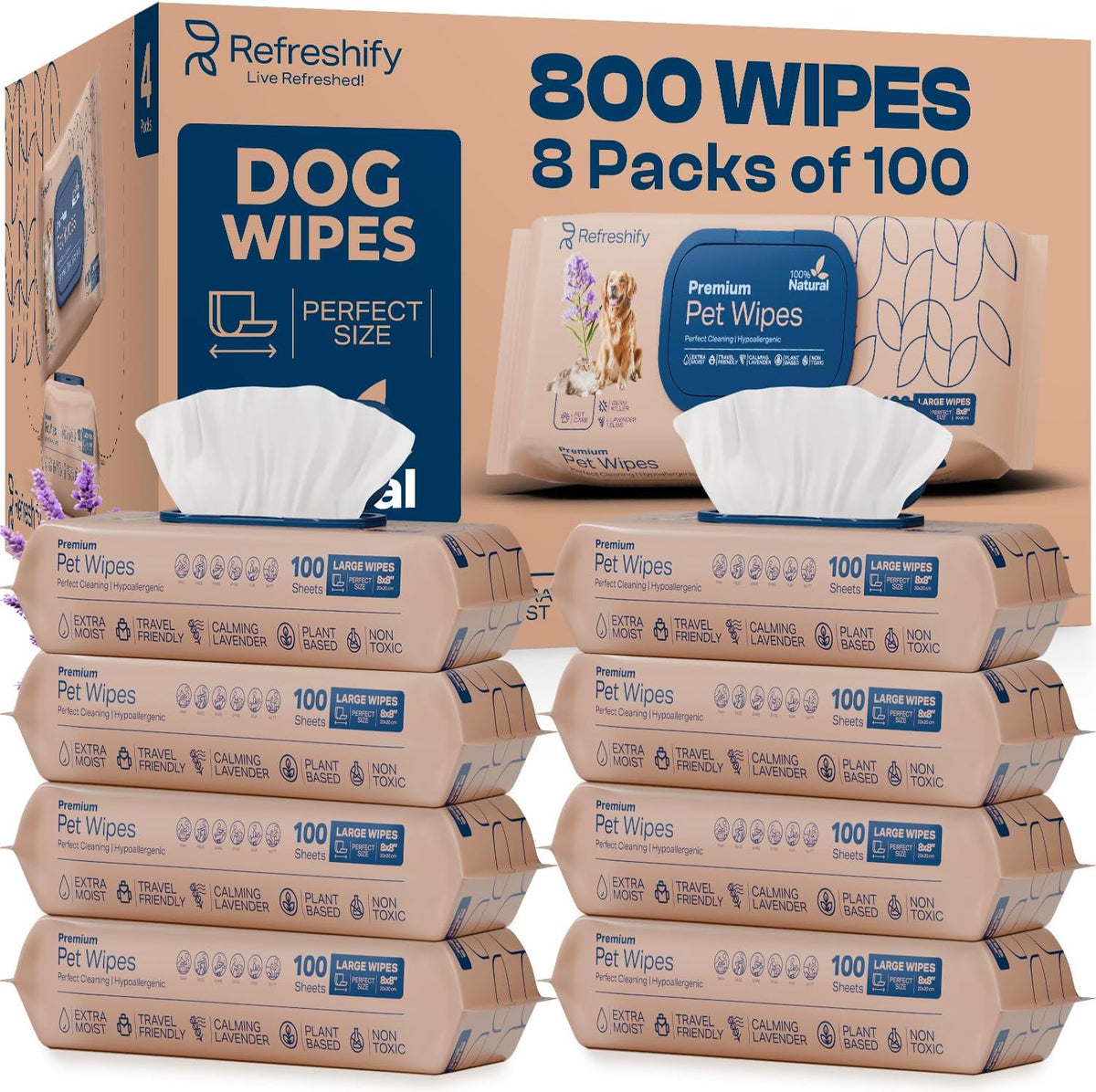 Refreshify Lavender Dog Wipes – 800 Count