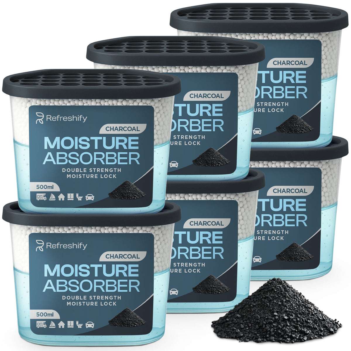 Refreshify Charcoal Moisture Absorber Tubs – 6 Pack, 7.5 oz