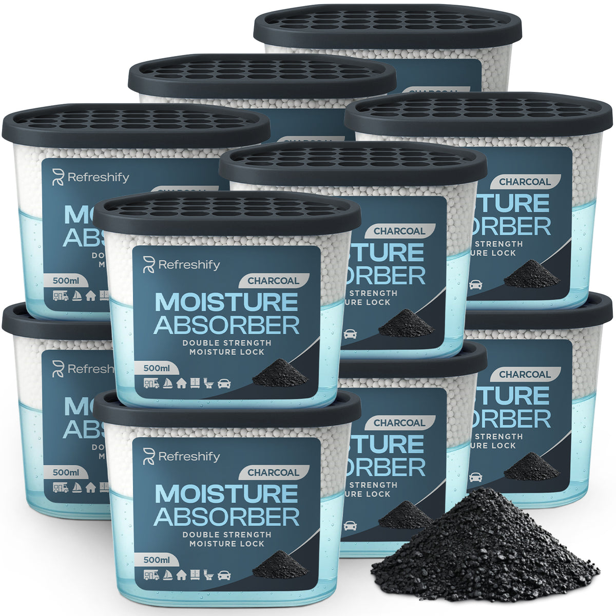 Refreshify Charcoal Moisture Absorber Tubs – 12 Pack, 7.5 oz