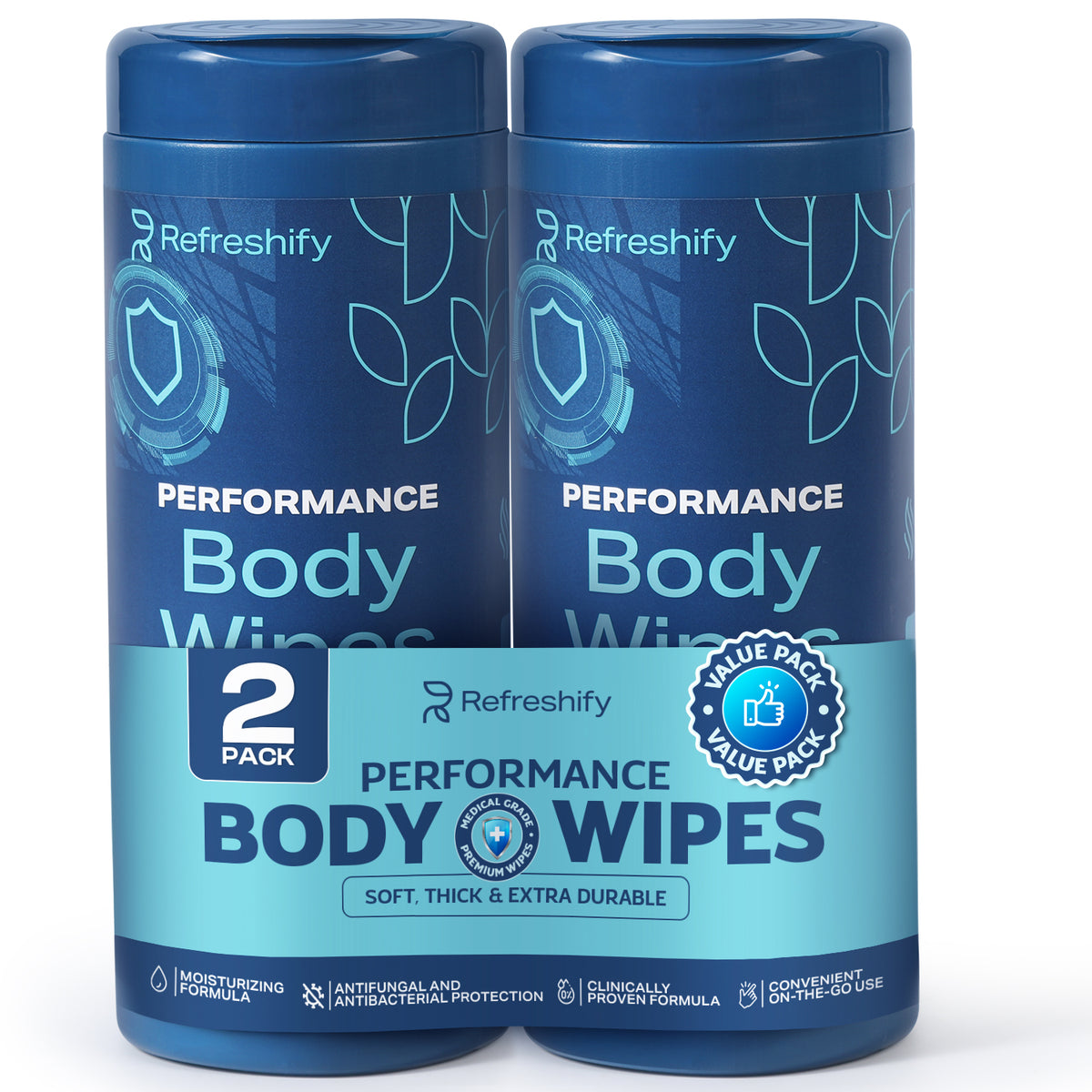 Refreshify Performance No-Rinse Body Wipes – 80 Count, 2 Canisters