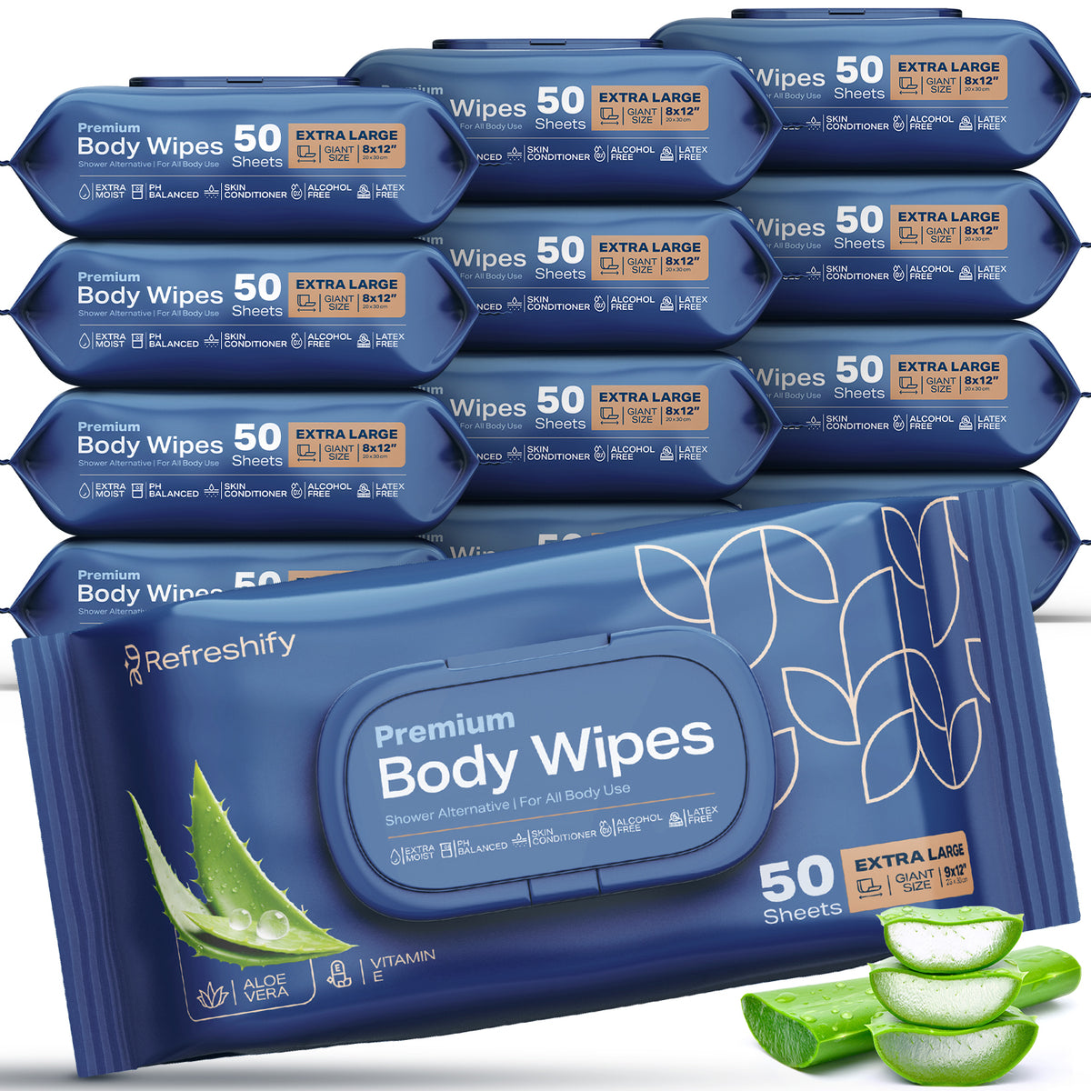 Refreshify XL No-Rinse Body Wipes – 600 Count, 8" × 12"