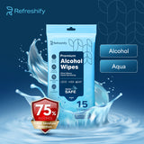 Refreshify 75% Alcohol Hand Wipes – 90 Count, 6 Travel Packs