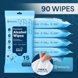 Refreshify 75% Alcohol Hand Wipes – 90 Count, 6 Travel Packs