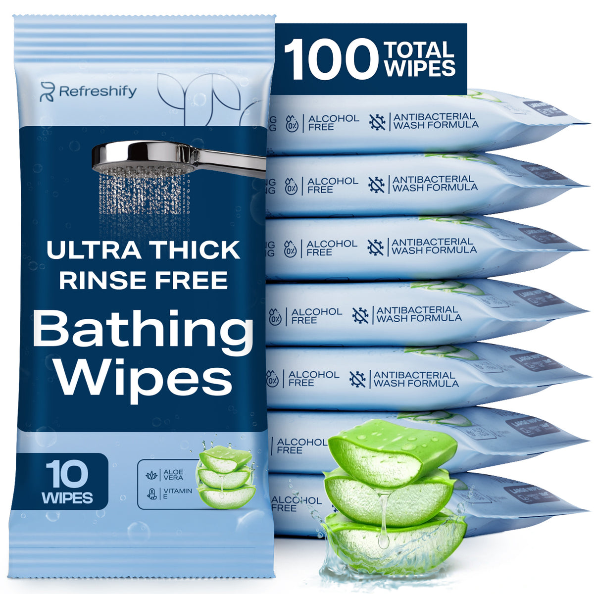 Refreshify Extra-Thick No-Rinse Bath Wipes – 100 Count