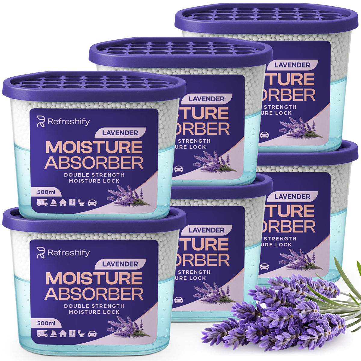Refreshify Lavender Moisture Absorber Tubs – 6 Pack, 7.5 oz