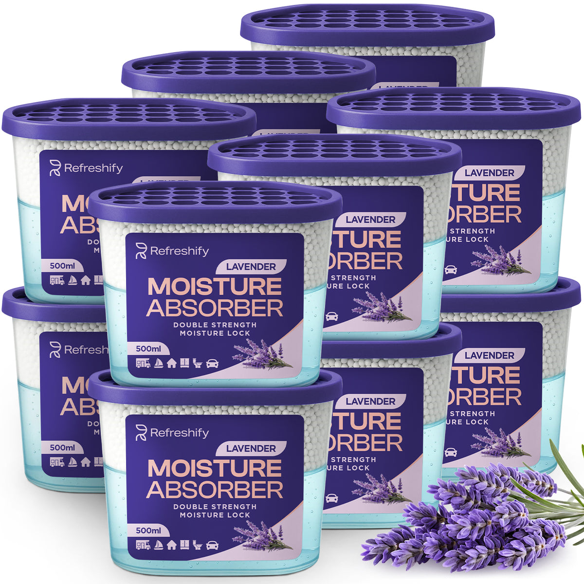 Refreshify Lavender Moisture Absorber Tubs – 12 Pack, 7.5 oz