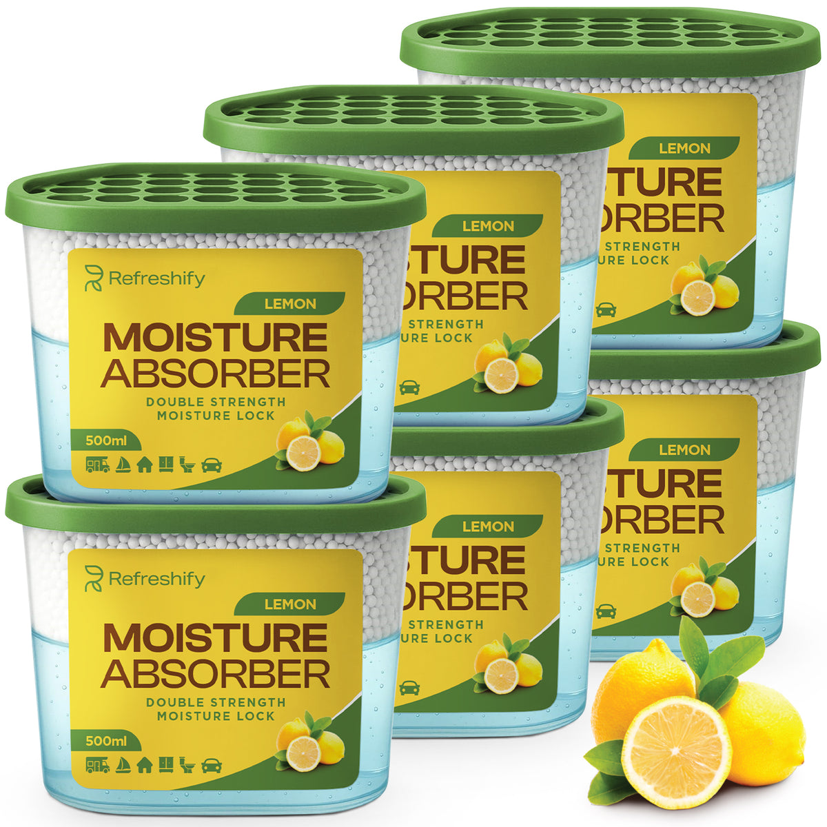 Refreshify Lemon Scent Moisture Absorber Tubs – 6 Pack, 7.5 oz