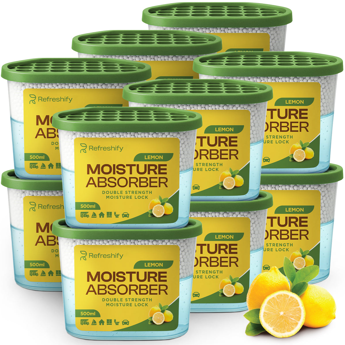 Refreshify Lemon Scent Moisture Absorber Tubs – 12 Pack, 7.5 oz