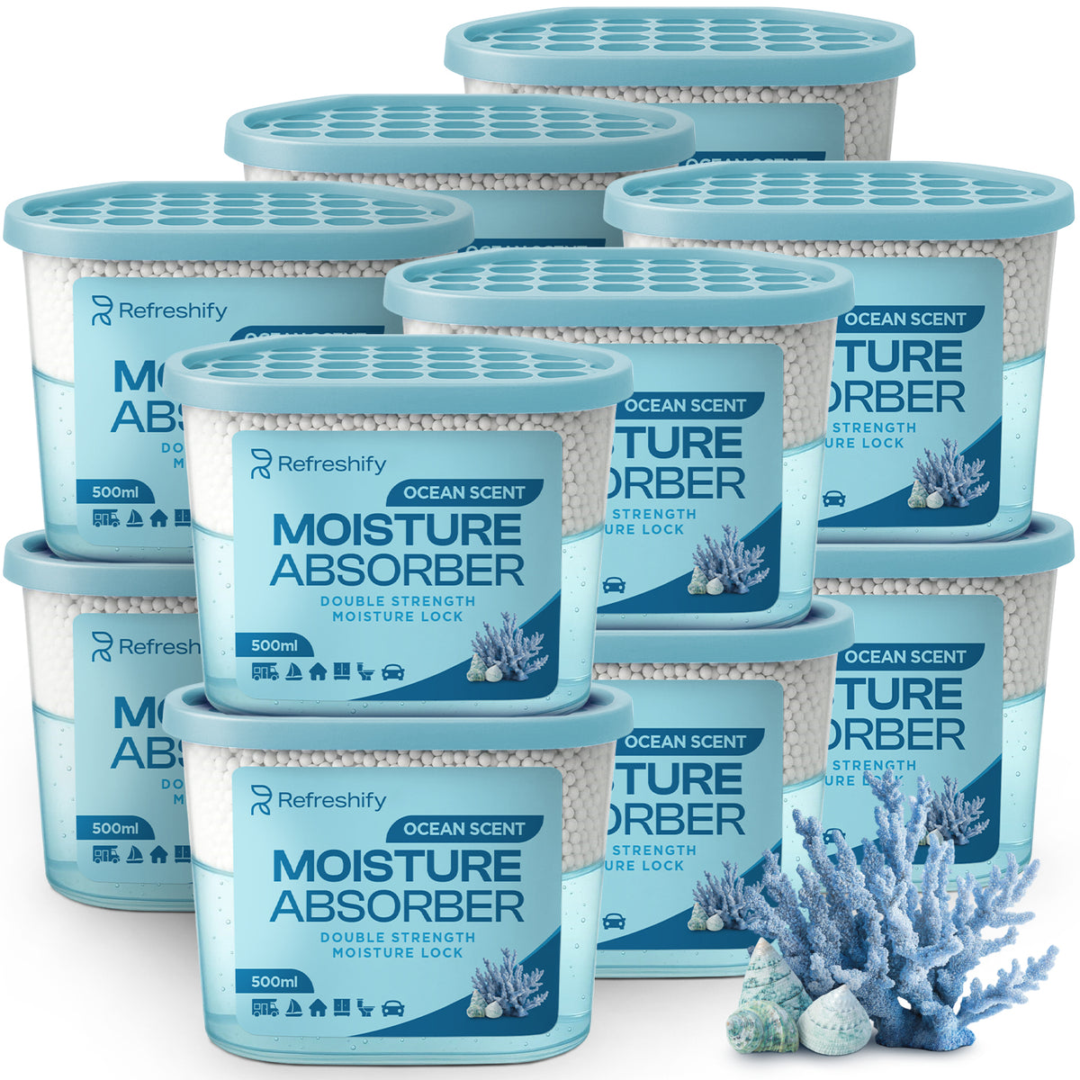 Refreshify Ocean Scent Moisture Absorber Tubs – 12 Pack, 7.5 oz