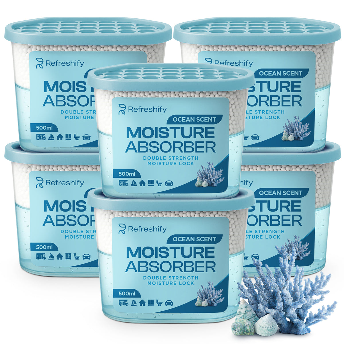 Refreshify Ocean Scent Moisture Absorber Tubs – 6 Pack, 7.5 oz